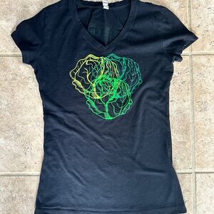 Next Level Apparel Black V-Neck Tee with Green and Yellow Design